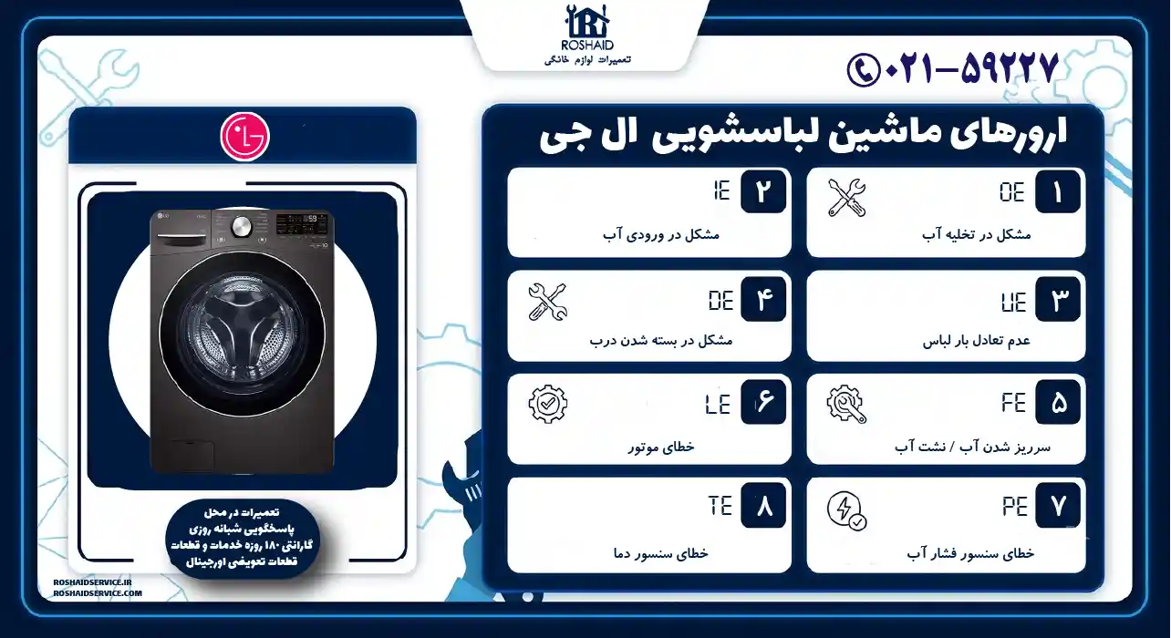 ارورهای ماشین لباسشویی ال جی